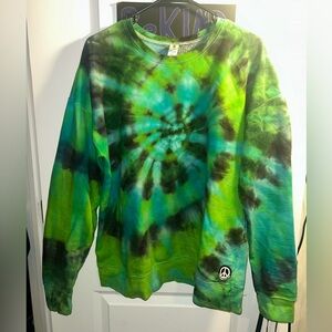 Hand tiedyed green sweatshirt, no hood